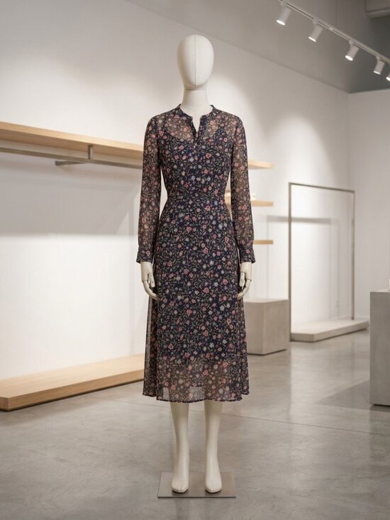 Frank & Oak Dresses & Skirts - Frank And Oak Floral Midi Dress With Slip Womens Small Navy Boho Cottagecore